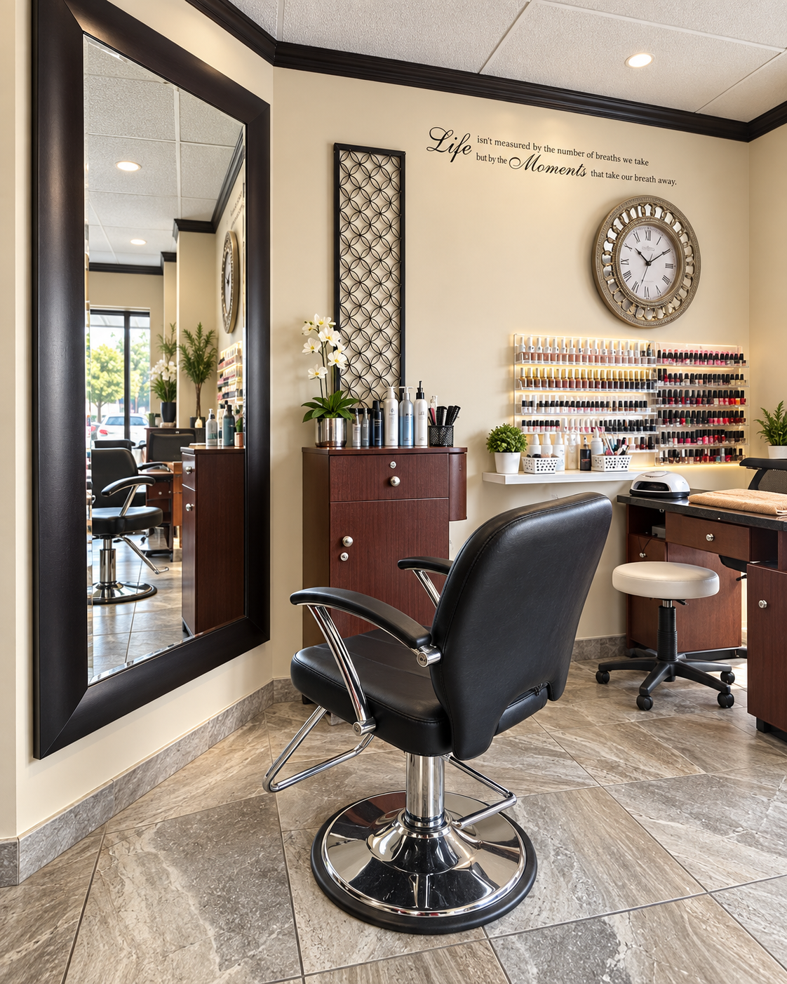 Hair styling area inside Jetz Hair and Nails Studio