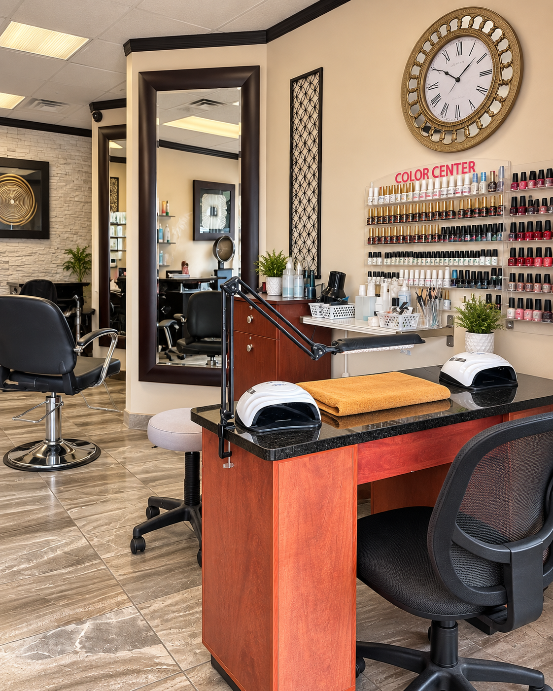 Manicure workstation at Jetz Hair and Nails Studio