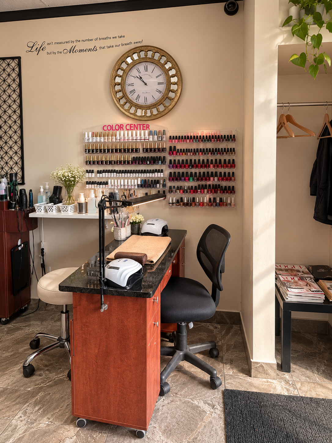 Nail service area inside Jetz Hair and Nails Studio